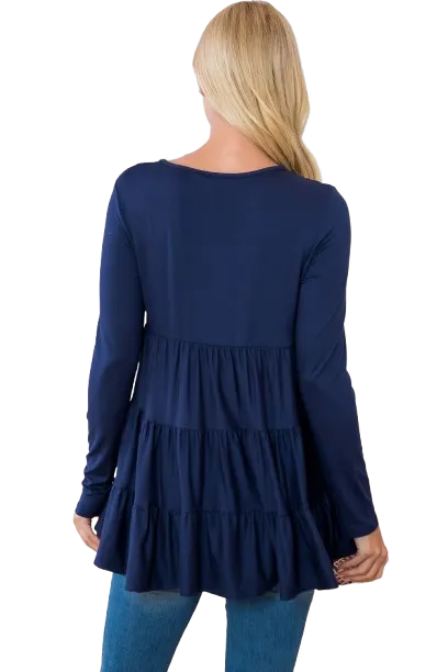 Solid Long Sleeve Tiered Top Navy - Pack of 4