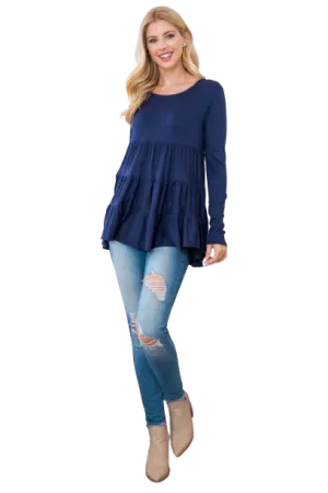 Solid Long Sleeve Tiered Top Navy - Pack of 4