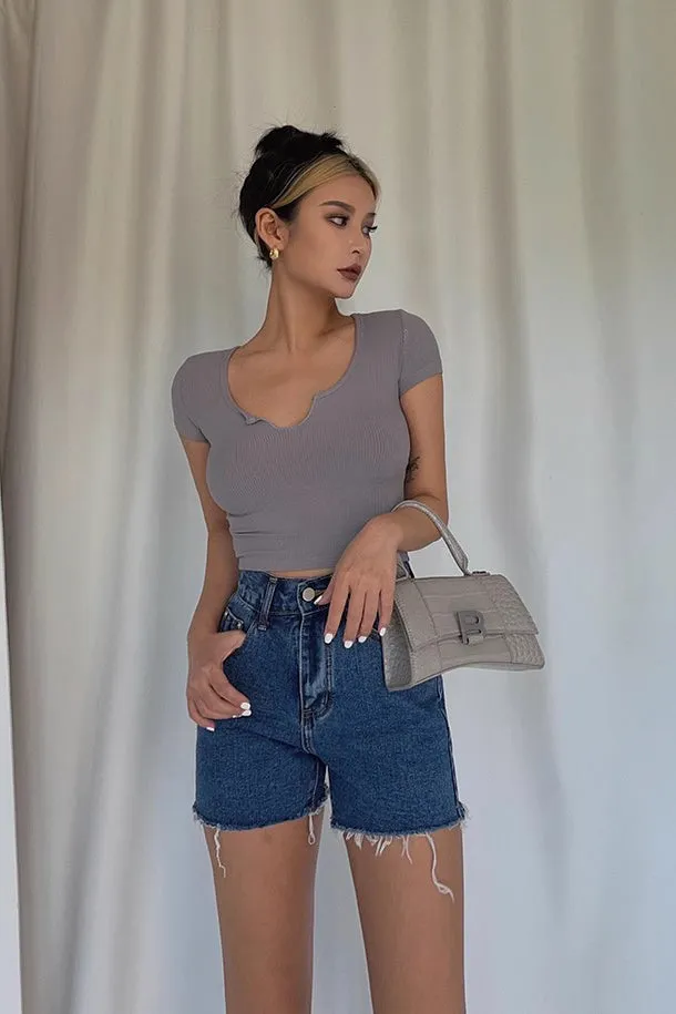 Solid Short Sleeve Cut Out Tops Tees
