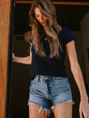 Soliel High Rise Rigid Denim Shorts