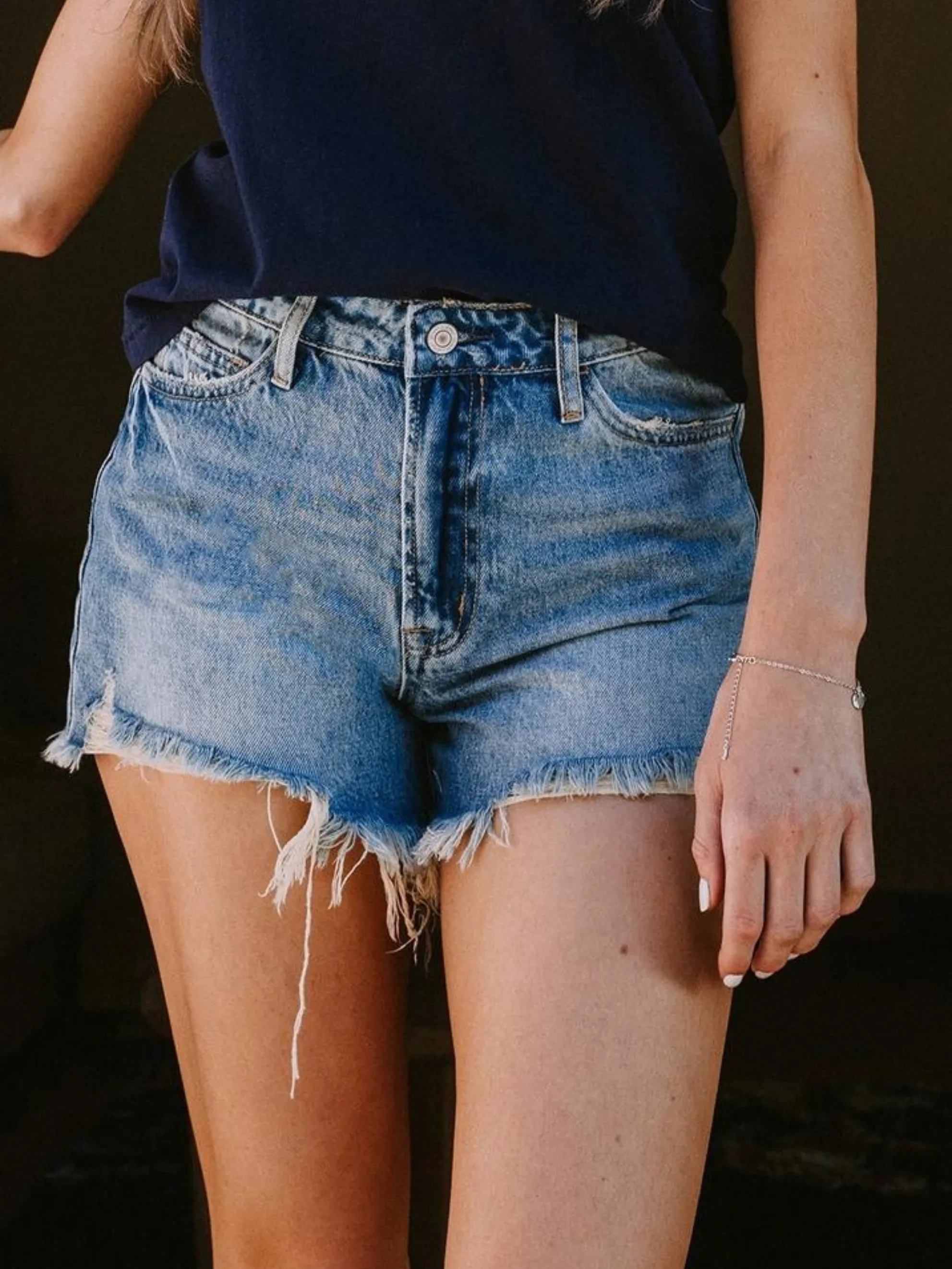 Soliel High Rise Rigid Denim Shorts