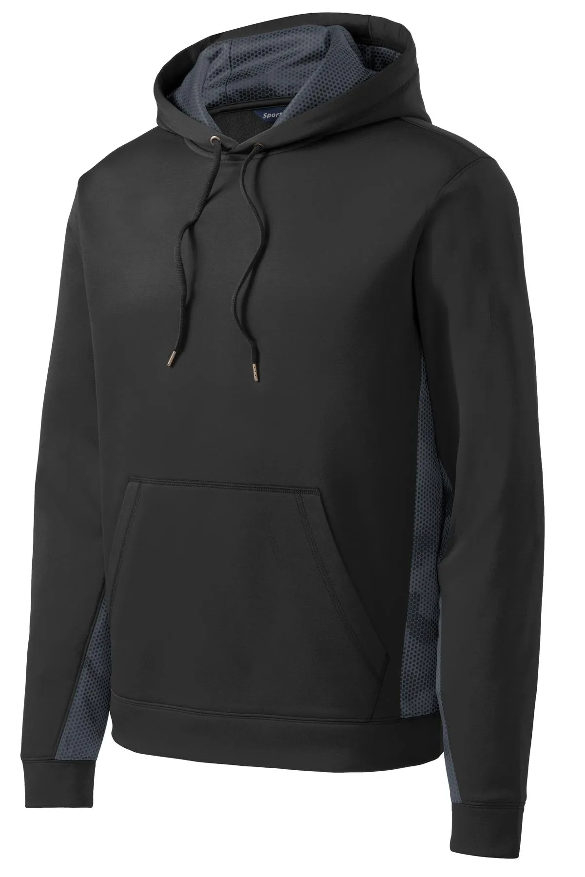 Sport-Tek Sport-Wick CamoHex Fleece Colorblock Hooded Pullover. ST239 Black/ Dark Smoke Grey