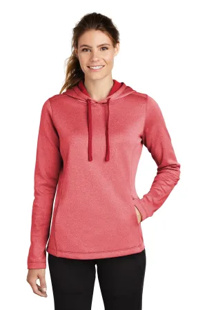 Sport-Tek  Women's PosiCharge  Sport-Wick  Heather Fleece Hooded Pullover. LST264 Deep Red Heather
