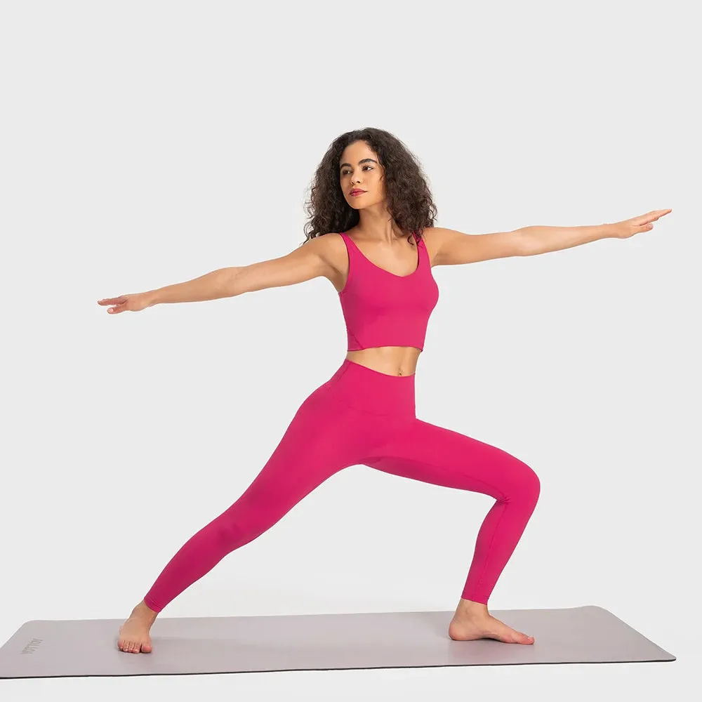Stretch Nylon Spandex Workout Outfit - Women's Tracksuit with Padded Crop Tank Bra and High Waist Yoga Leggings