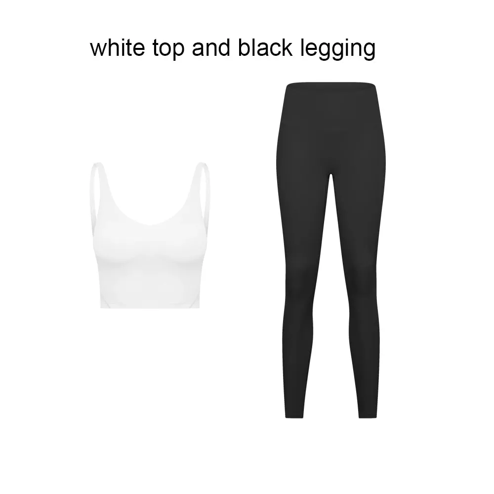 Stretch Nylon Spandex Workout Outfit - Women's Tracksuit with Padded Crop Tank Bra and High Waist Yoga Leggings