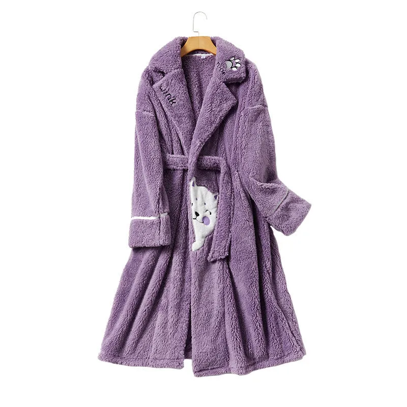 Thick Coral Fleece Cat Lovers House Robe