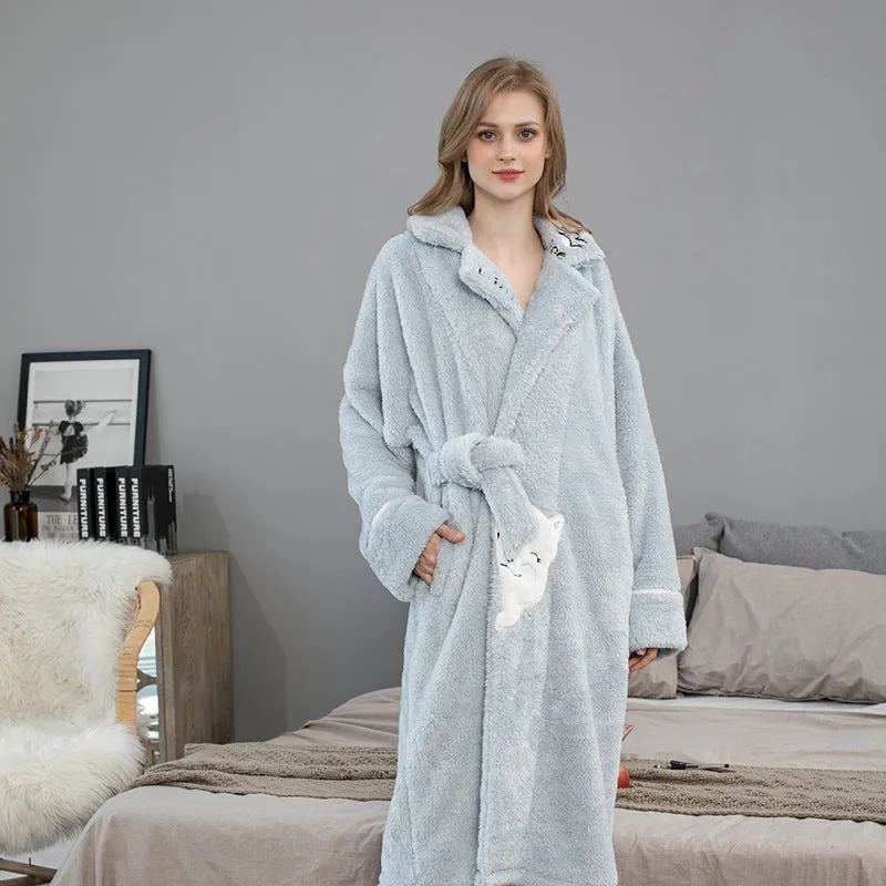 Thick Coral Fleece Cat Lovers House Robe