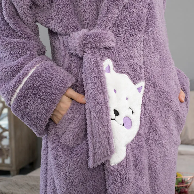 Thick Coral Fleece Cat Lovers House Robe