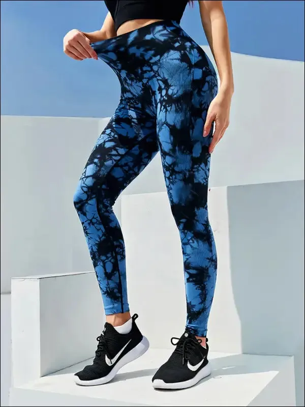 Tie dye push up high waist leggings stretch athletic women sexy pants casual seamless gym knitting