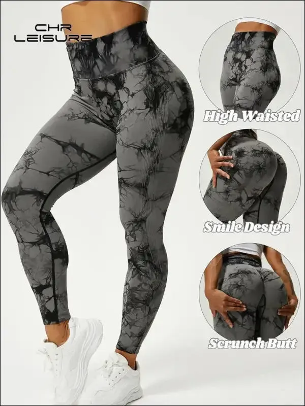 Tie dye push up high waist leggings stretch athletic women sexy pants casual seamless gym knitting