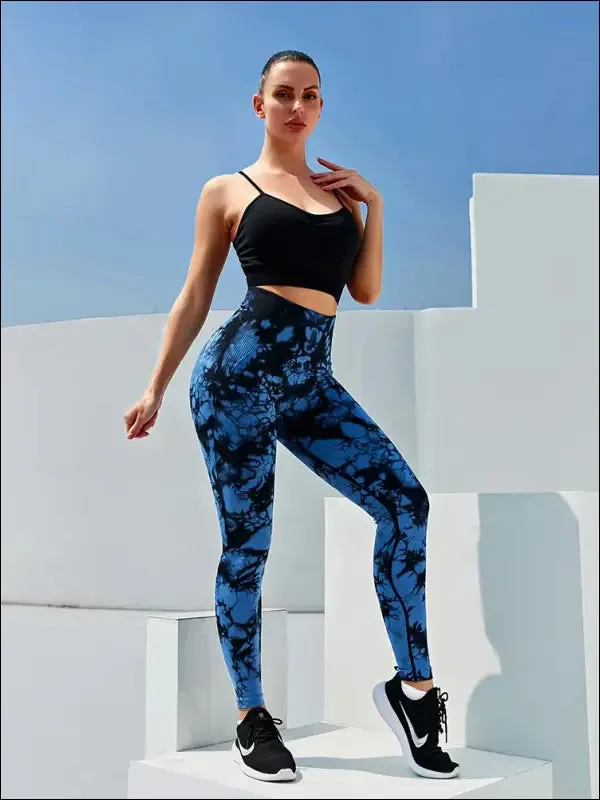 Tie dye push up high waist leggings stretch athletic women sexy pants casual seamless gym knitting