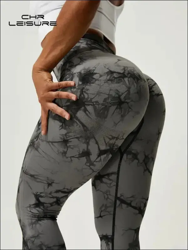 Tie dye push up high waist leggings stretch athletic women sexy pants casual seamless gym knitting