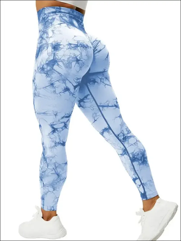 Tie dye push up high waist leggings stretch athletic women sexy pants casual seamless gym knitting