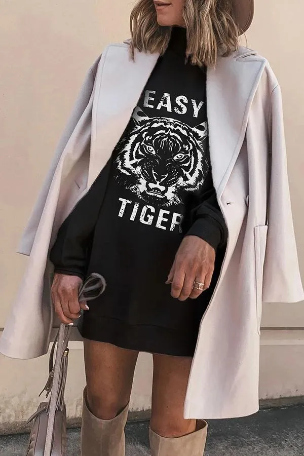 Turtleneck Tiger Print Sweatshirt Tops