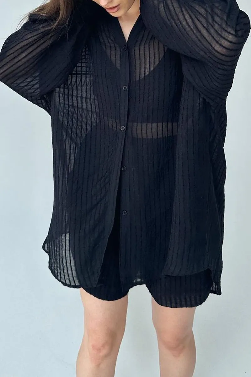 UK0540 Stripes Cutton Shirt and Shorts Set