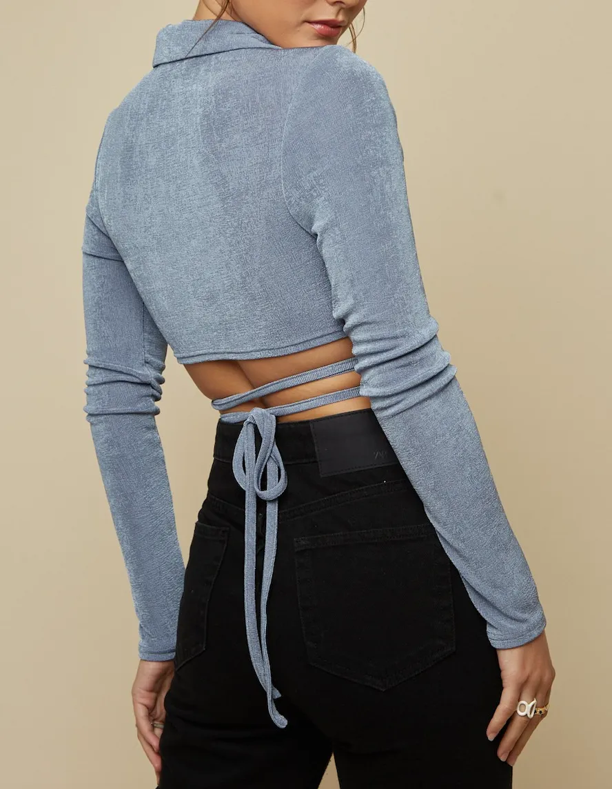 Underwire Long Sleeve Tie Crop Top