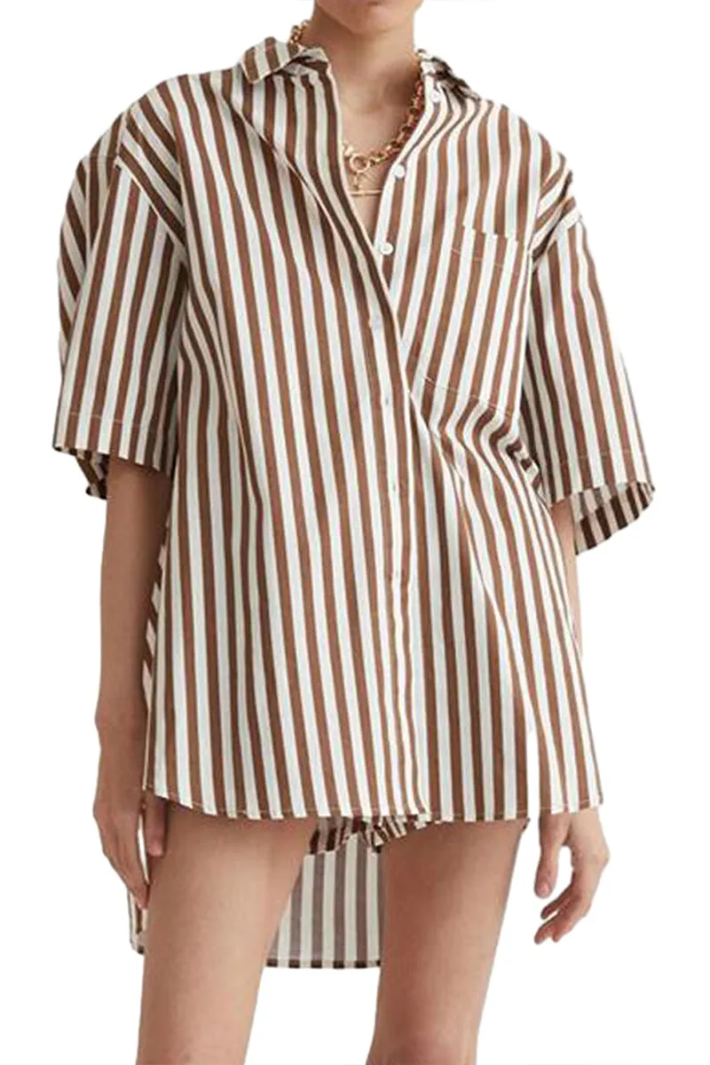 US3187 Stripe Shirt and Shorts Set Top