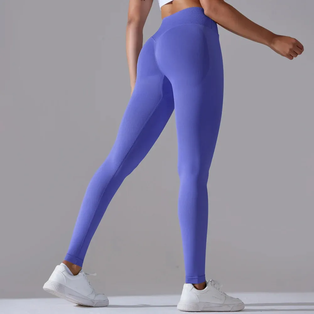 V Cross Waist Seamless Leggings - Women's High Waist Push Up Butt Yoga Pants