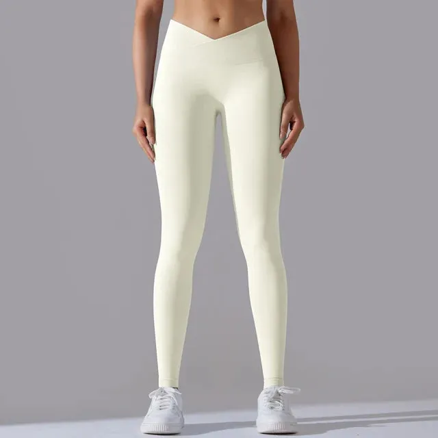 V Cross Waist Seamless Leggings - Women's High Waist Push Up Butt Yoga Pants