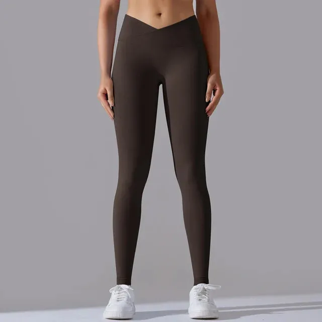 V Cross Waist Seamless Leggings - Women's High Waist Push Up Butt Yoga Pants