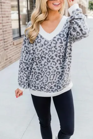 V-neck Leopard Camouflage Loose Top