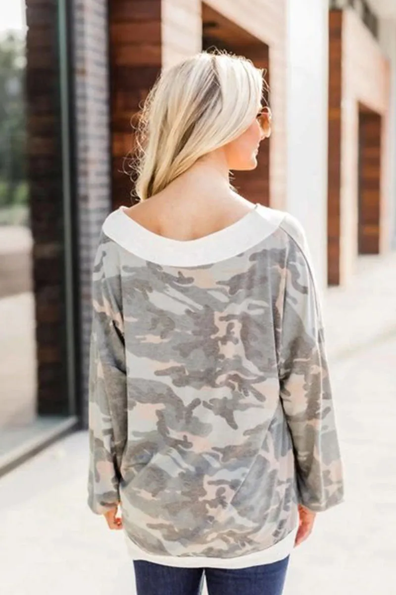 V-neck Leopard Camouflage Loose Top