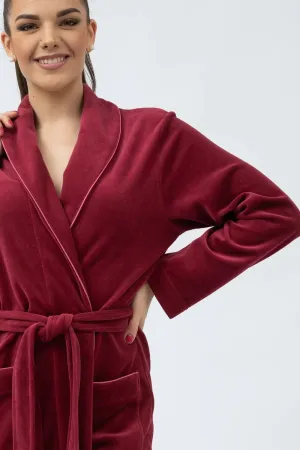 Velour Shawl Collar Bathrobe with Sateen Piping – Classic & Soft