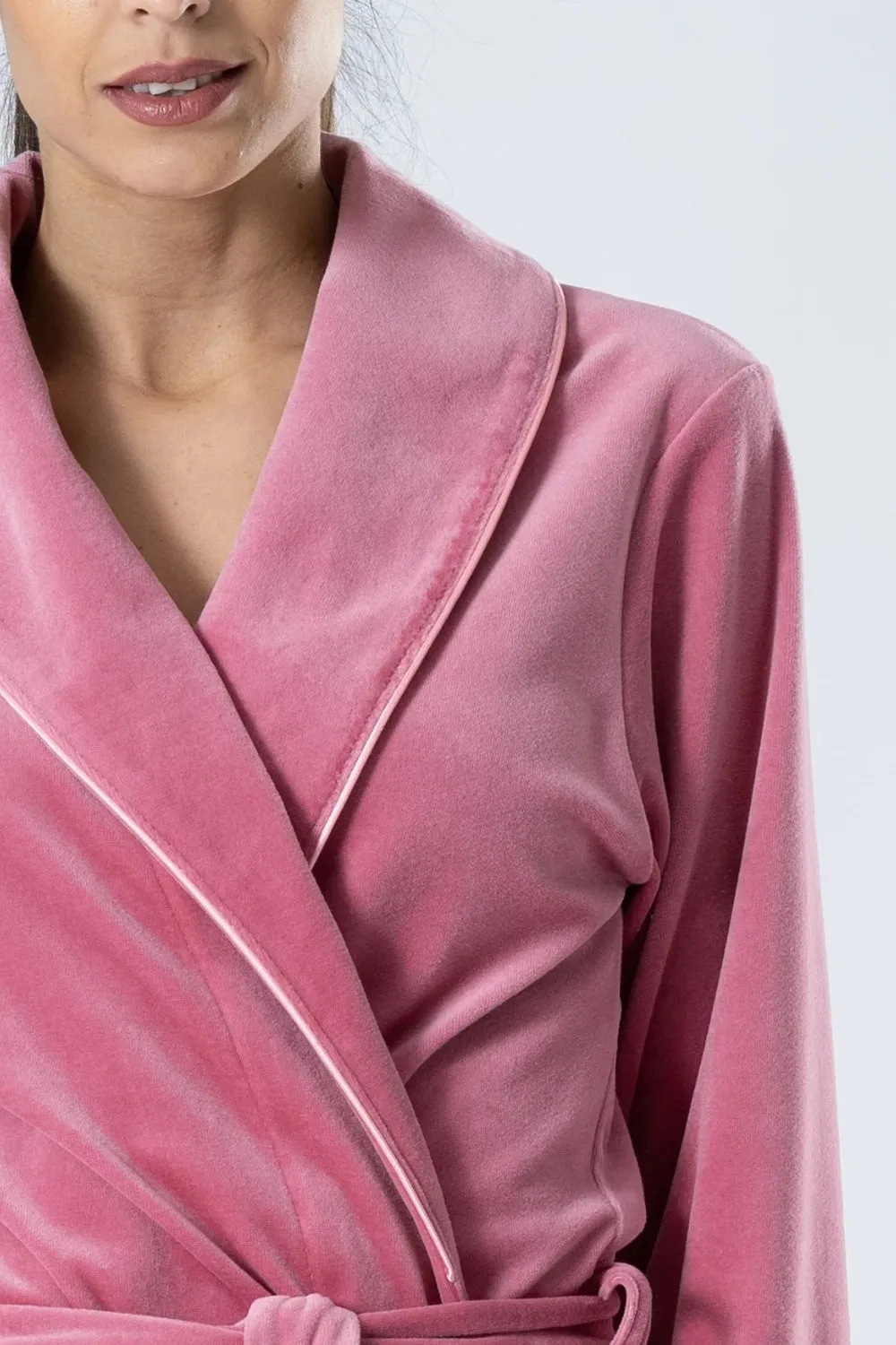 Velour Shawl Collar Bathrobe with Sateen Piping – Classic & Soft