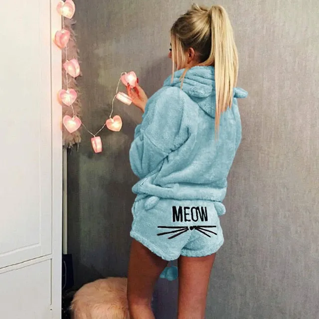 Velvet Pajamas Set - Cat Design