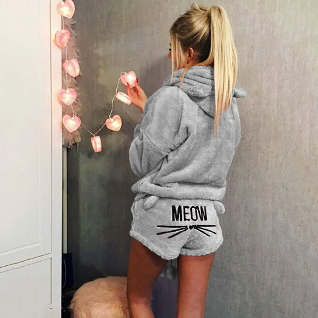 Velvet Pajamas Set - Cat Design