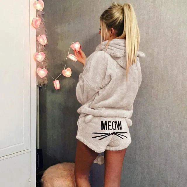 Velvet Pajamas Set - Cat Design