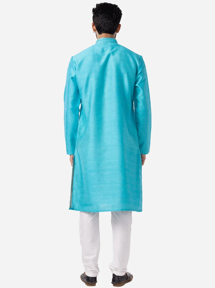 Vibrant Cyan Blue Solid Kurta | The Kurta Company
