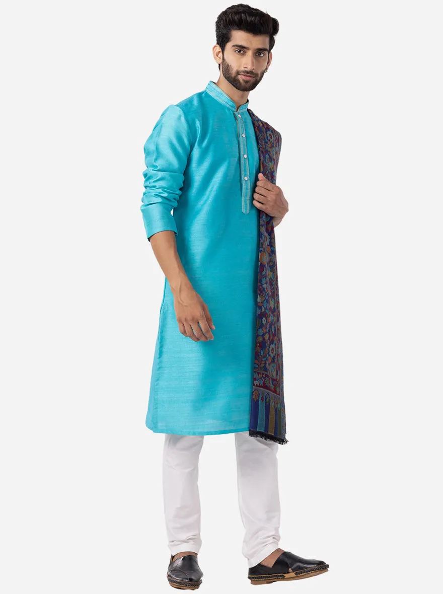 Vibrant Cyan Blue Solid Kurta | The Kurta Company