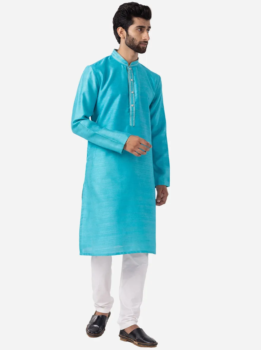 Vibrant Cyan Blue Solid Kurta | The Kurta Company