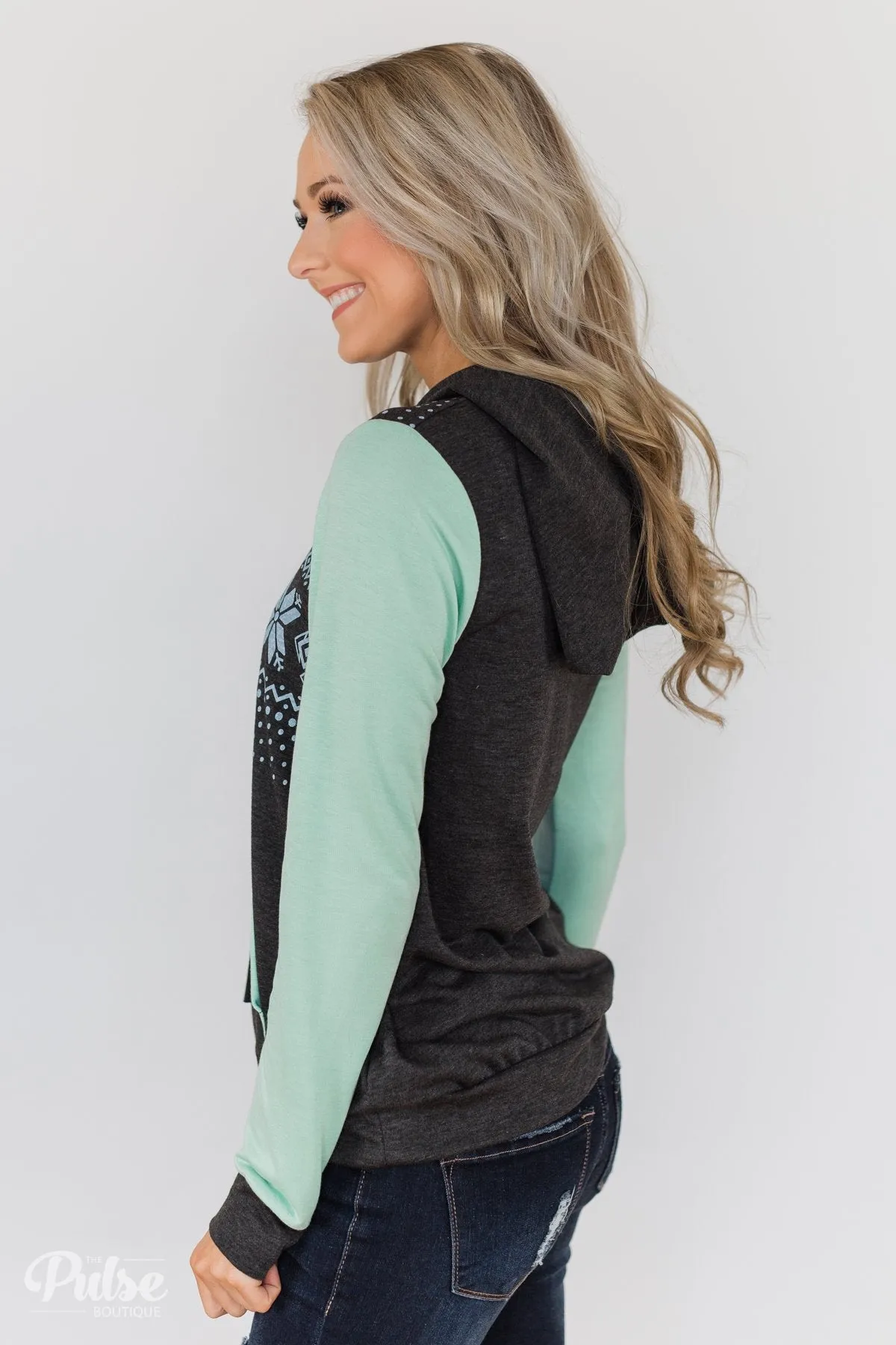 Winter Is Coming Snowflake Hoodie- Mint & Charcoal