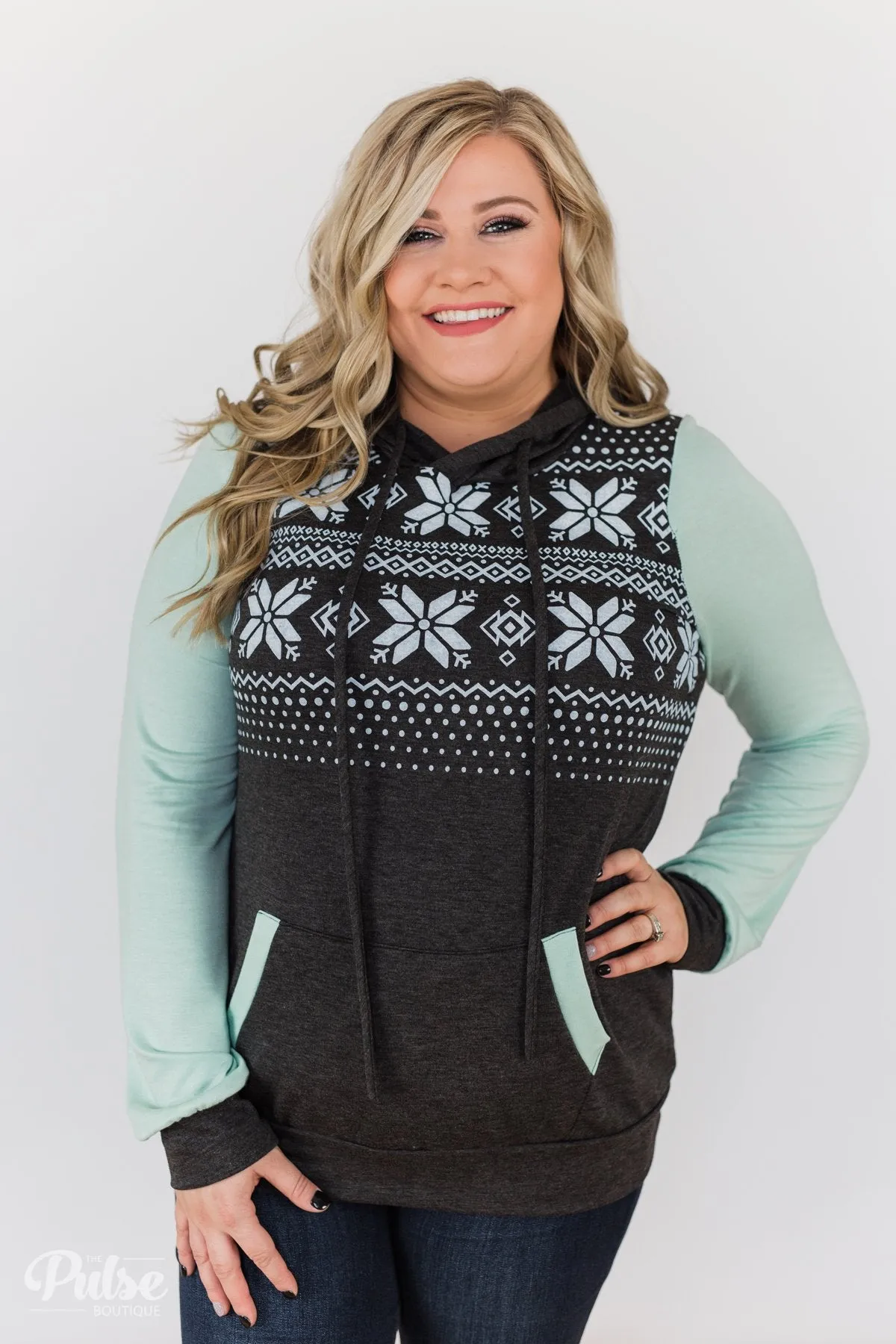 Winter Is Coming Snowflake Hoodie- Mint & Charcoal