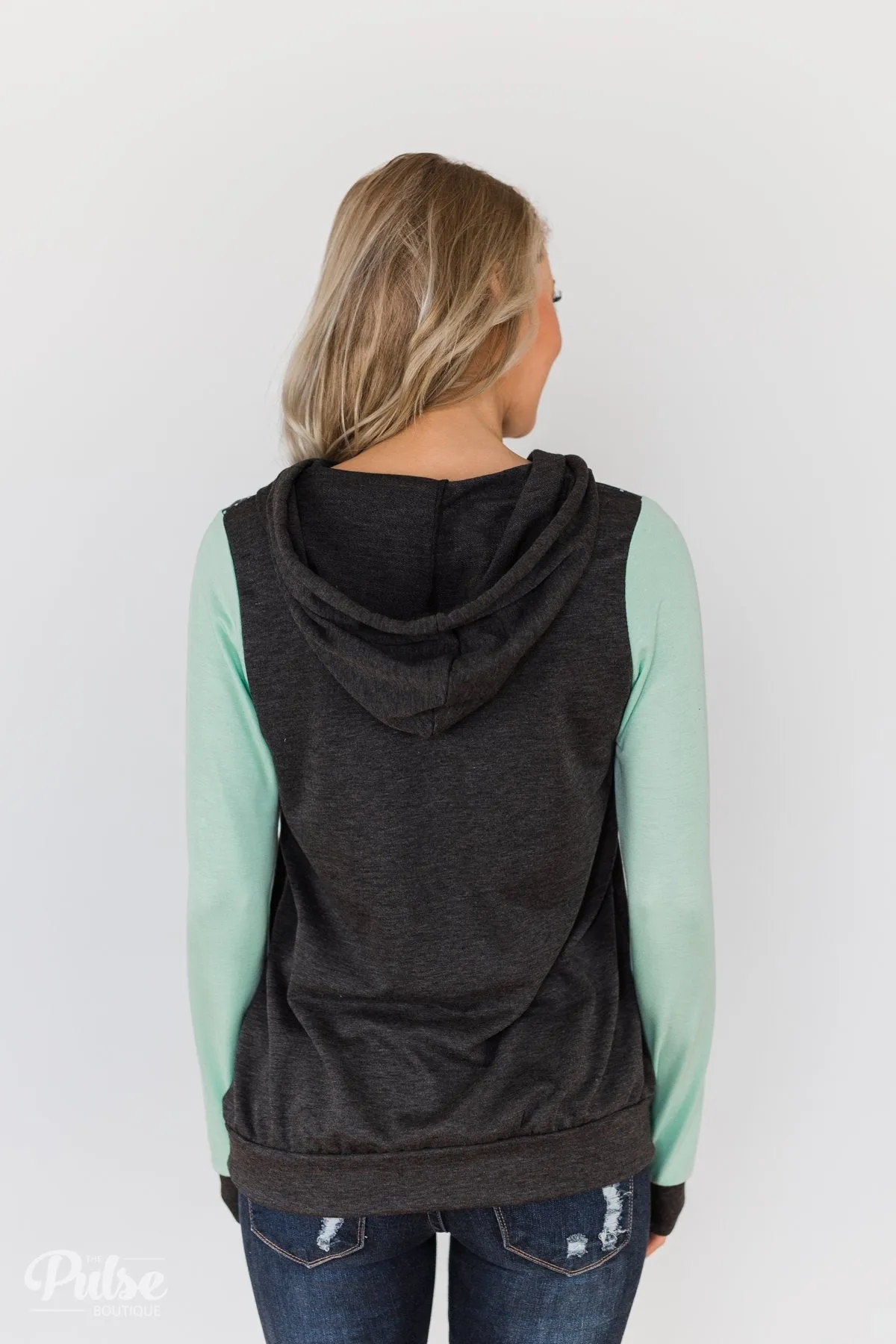 Winter Is Coming Snowflake Hoodie- Mint & Charcoal