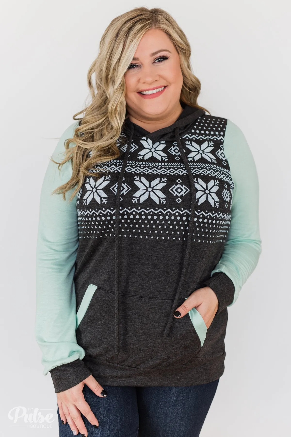 Winter Is Coming Snowflake Hoodie- Mint & Charcoal