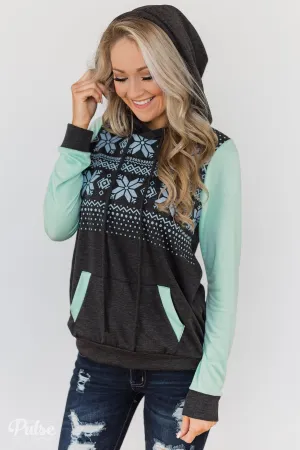 Winter Is Coming Snowflake Hoodie- Mint & Charcoal