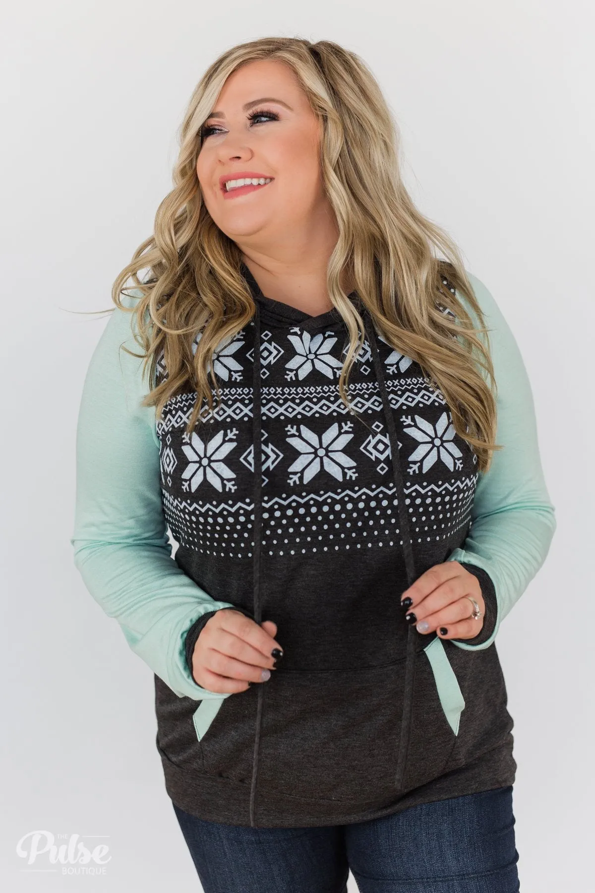 Winter Is Coming Snowflake Hoodie- Mint & Charcoal