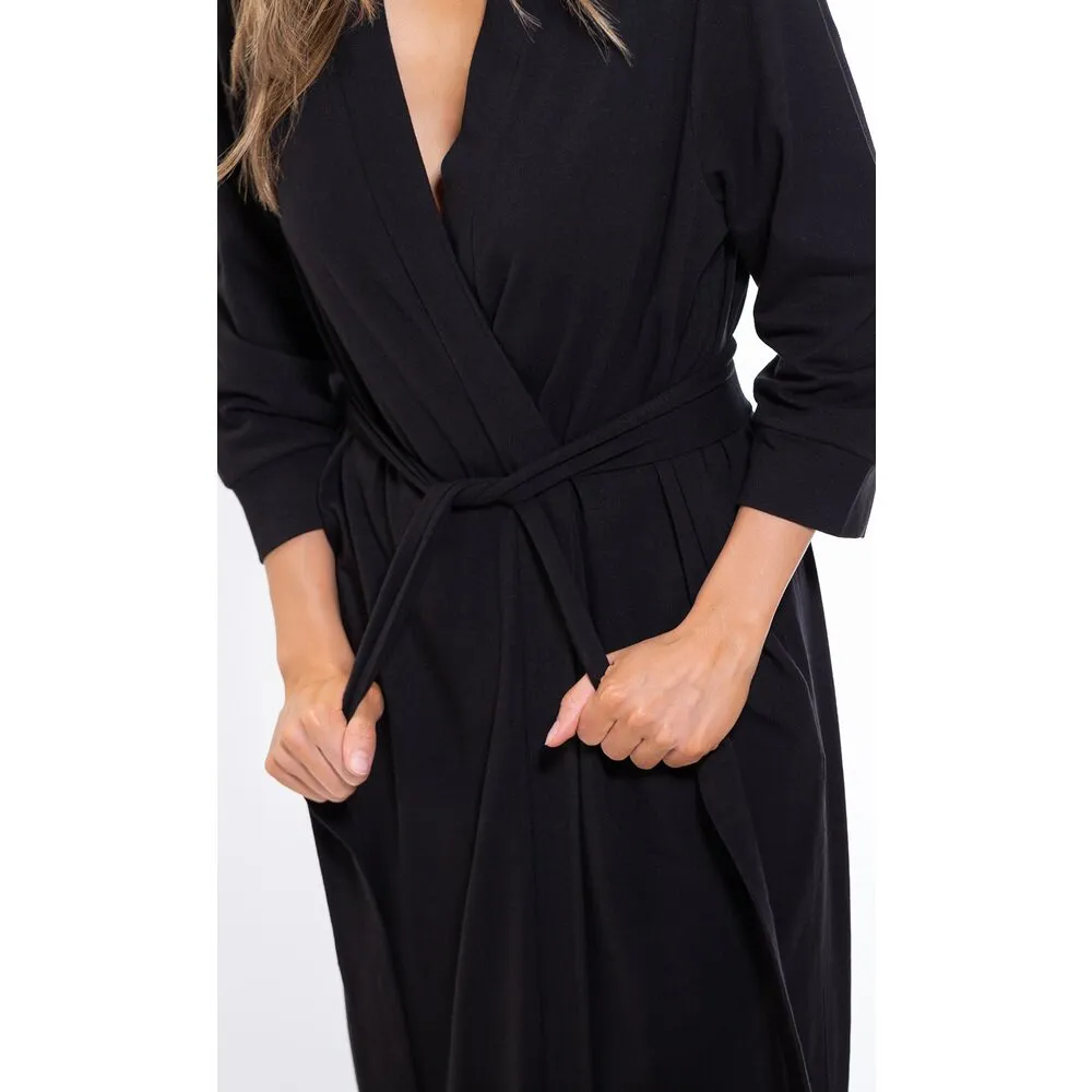 Woman's Cotton Knit Kimono Robe | Material: 95% Cotton %5 Polyester | Color: Black | Available Sizes: S, M, L, XL, XXL by SUMMA