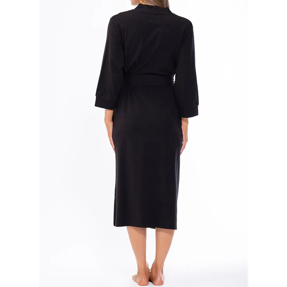 Woman's Cotton Knit Kimono Robe | Material: 95% Cotton %5 Polyester | Color: Black | Available Sizes: S, M, L, XL, XXL by SUMMA