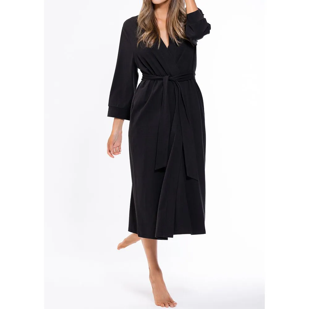 Woman's Cotton Knit Kimono Robe | Material: 95% Cotton %5 Polyester | Color: Black | Available Sizes: S, M, L, XL, XXL by SUMMA