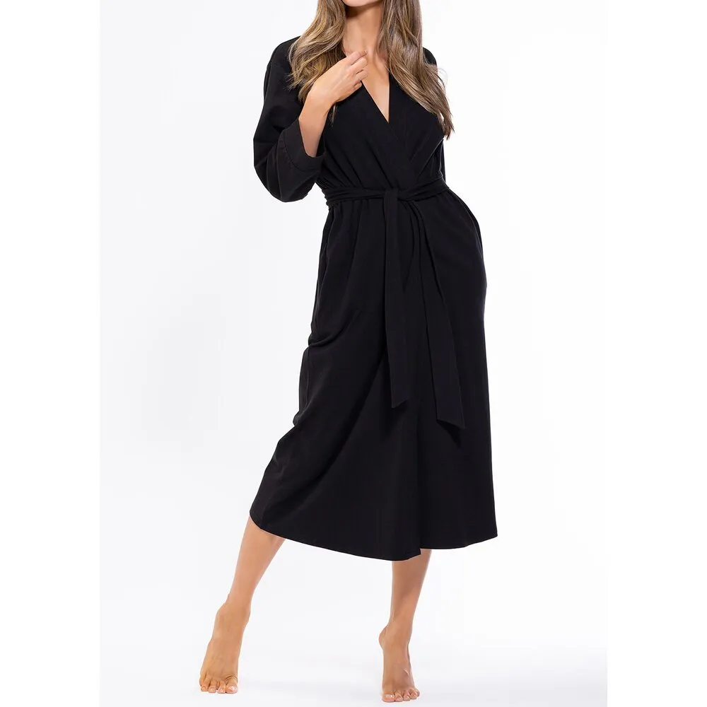 Woman's Cotton Knit Kimono Robe | Material: 95% Cotton %5 Polyester | Color: Black | Available Sizes: S, M, L, XL, XXL by SUMMA