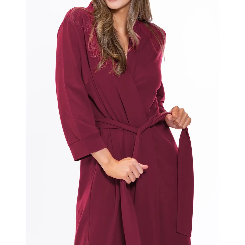 Woman's Cotton Knit Kimono Robe | Material: 95% Cotton %5 Polyester | Color: Burgundy | Available Sizes: S, M, L, XL, XXL by SUMMA