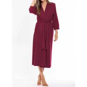 Woman's Cotton Knit Kimono Robe | Material: 95% Cotton %5 Polyester | Color: Burgundy | Available Sizes: S, M, L, XL, XXL by SUMMA