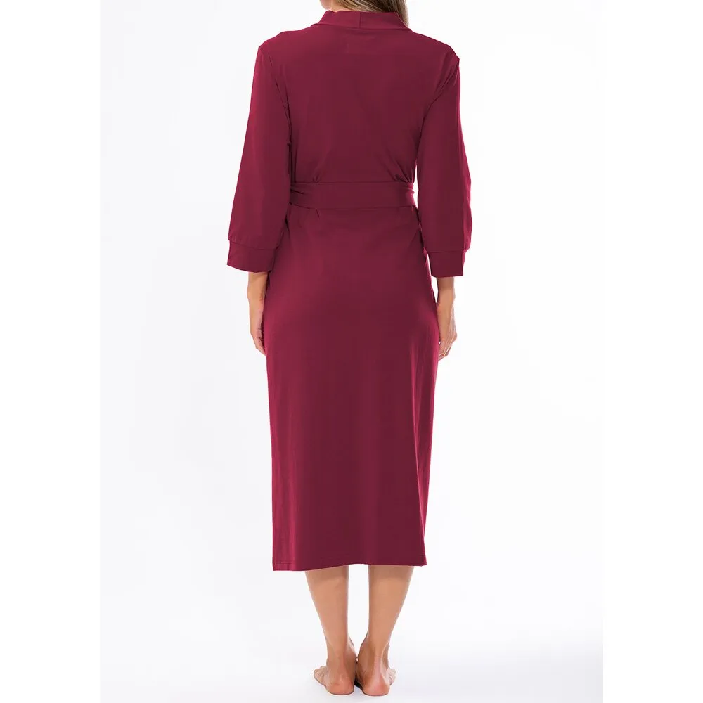 Woman's Cotton Knit Kimono Robe | Material: 95% Cotton %5 Polyester | Color: Burgundy | Available Sizes: S, M, L, XL, XXL by SUMMA