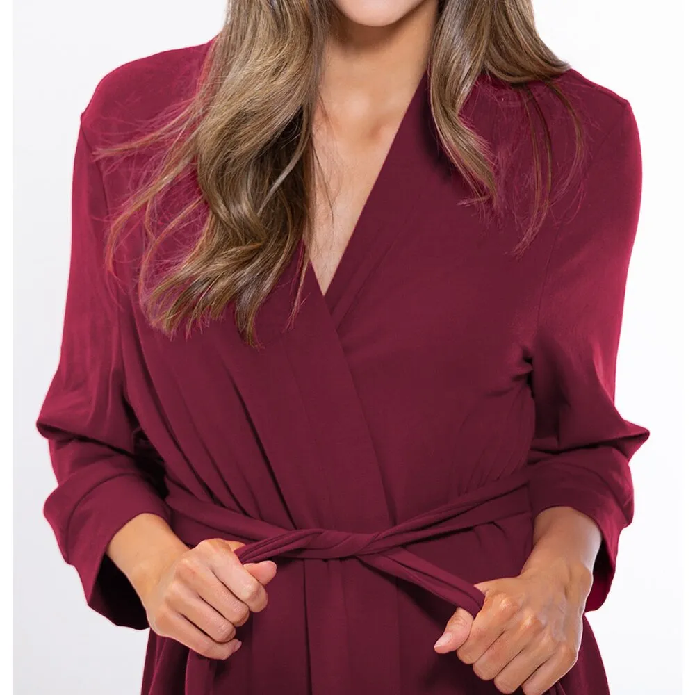 Woman's Cotton Knit Kimono Robe | Material: 95% Cotton %5 Polyester | Color: Burgundy | Available Sizes: S, M, L, XL, XXL by SUMMA