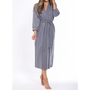 Woman's Cotton Knit Kimono Robe | Material: 95% Cotton %5 Polyester | Color: Gray | Available Sizes: S, M, L, XL, XXL by SUMMA