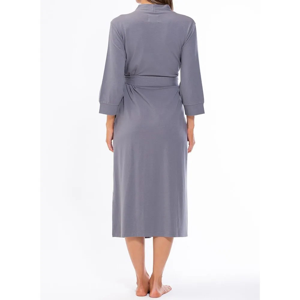 Woman's Cotton Knit Kimono Robe | Material: 95% Cotton %5 Polyester | Color: Gray | Available Sizes: S, M, L, XL, XXL by SUMMA